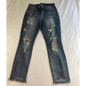 Express Skinny Ankle Mid - Rise Distressed Jeans Size: 6R